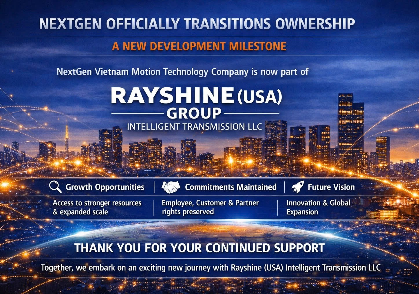 NEXTGEN OFFICIALLY TRANSITIONS OWNERSHIP  – A NEW DEVELOPMENT MILESTONE